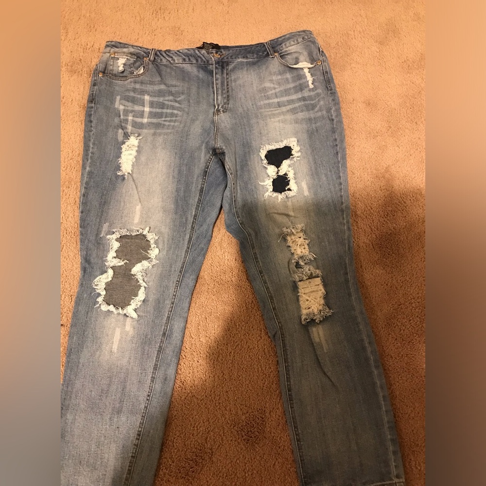 Distressed Denim Jeans, stretch denim